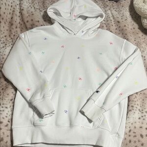 Champion White Hoodie with Colorful Accents